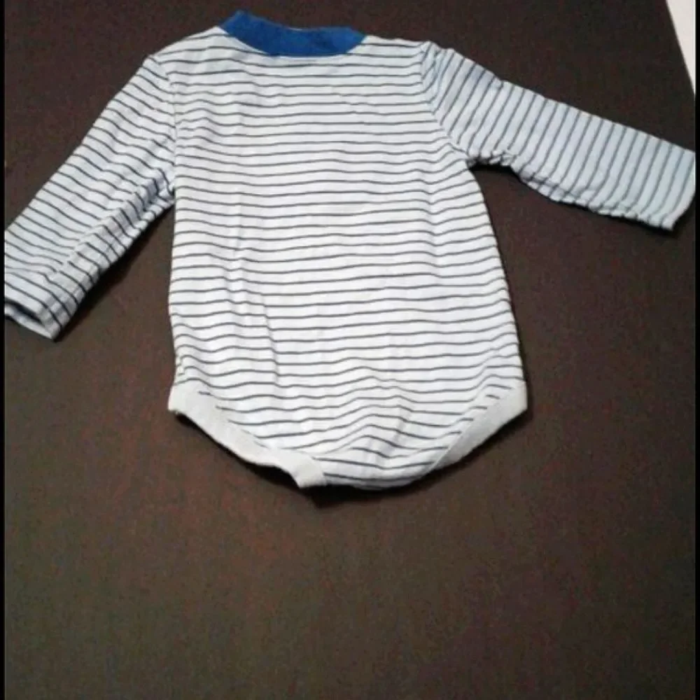 Gymboree Blue Striped Cute 3D Monkey Face 6-12 M Baby Boy Long Sleeve Onsie
